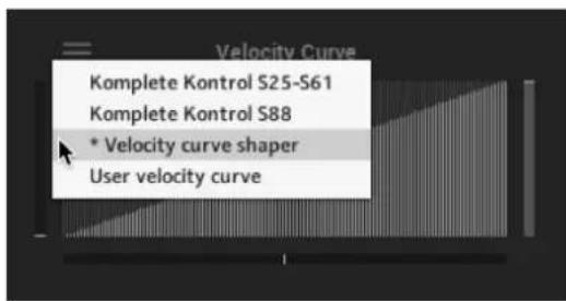 Velocity Curve Komplete Kontrol S25-S61 Komplete Kontrol S88 * Velocity curve shaper User velocity curve