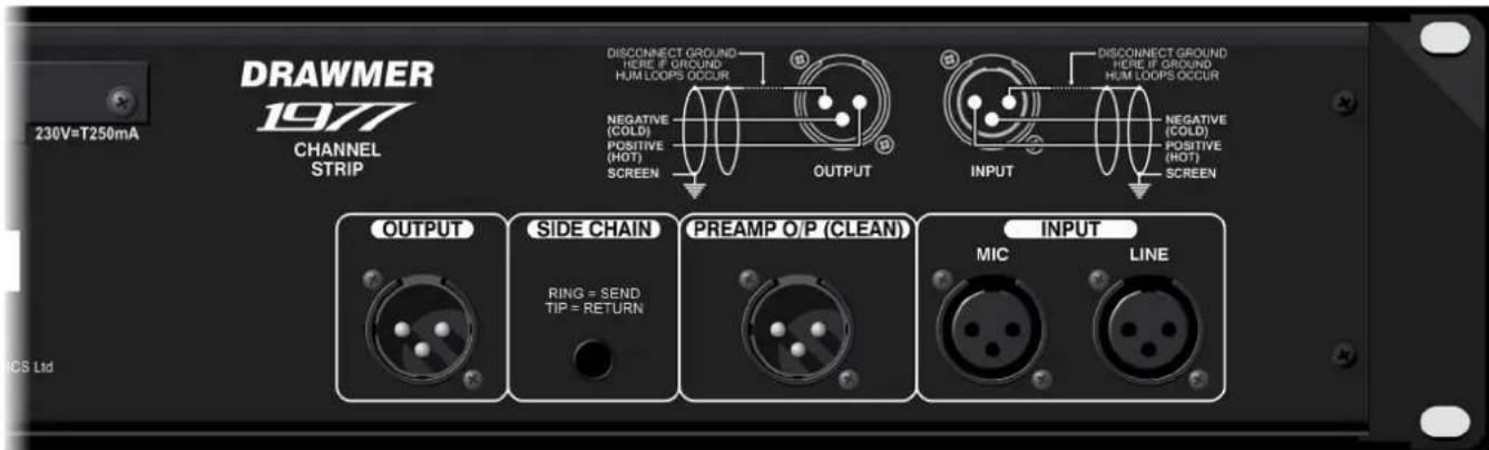 230V=T250mA DRAWMER 1977 CHANNEL STRIP DISCONNECT GROUND HERE IF GROUND HUM LOOPS OCCUR NEGATIVE (COLD) POSITIVE (HOT) SCREEN OUTPUT INPUT DISCONNECT GROUND HERE IF GROUND HUM LOOPS OCCUR NEGATIVE (COLD) POSITIVE (HOT) SCREEN OUTPUT SIDE CHAIN PREAMP O/P (CLEAN) RING = SEND TIP = RETURN INPUT MIC LINE
