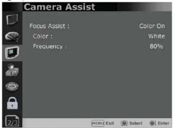 Camera Assist Focus Assist : Color On Color : White Frequency : 80% MENU Exit Select Enter