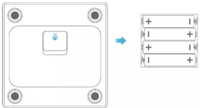 Diagram showing a square component with four corner holes and a corresponding schematic of its internal structure with positive and negative terminals.