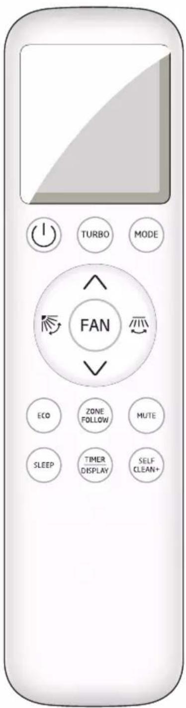 TURBO MODE FAN ECO ZONE FOLLOW MUTE SLEEP TIMER DISPLAY SELF CLEAN+
