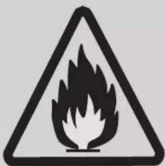 Warning sign depicting a flame symbol in a triangular frame