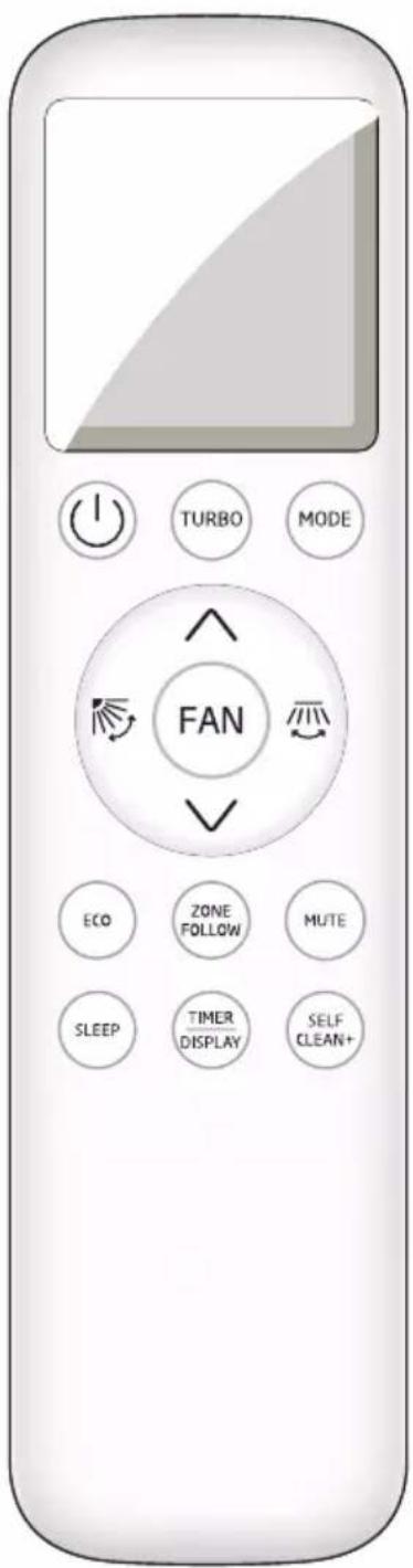 TURBO MODE FAN ECO ZONE FOLLOW MUTE SLEEP TIMER DISPLAY SELF CLEAN+