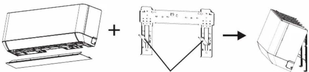 Diagram showing the assembly of a printer with a device, including a plus and rightward view of the device.