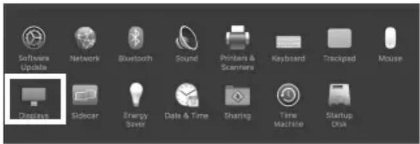 Softwares Update Network Bluetooth Sound Printers & Scanners Keyboard Trackpad Mouse Displays Sidecar Energy Server Date & Time Sharing Time Machine Startup Disk