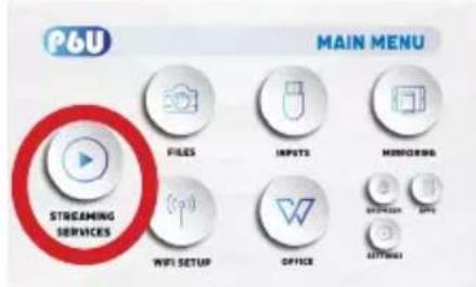 P6U MAIN MENU STREAMING SERVICES FILES INPUTS MORROWING WiFi SETUP OFFICE OPTIONS