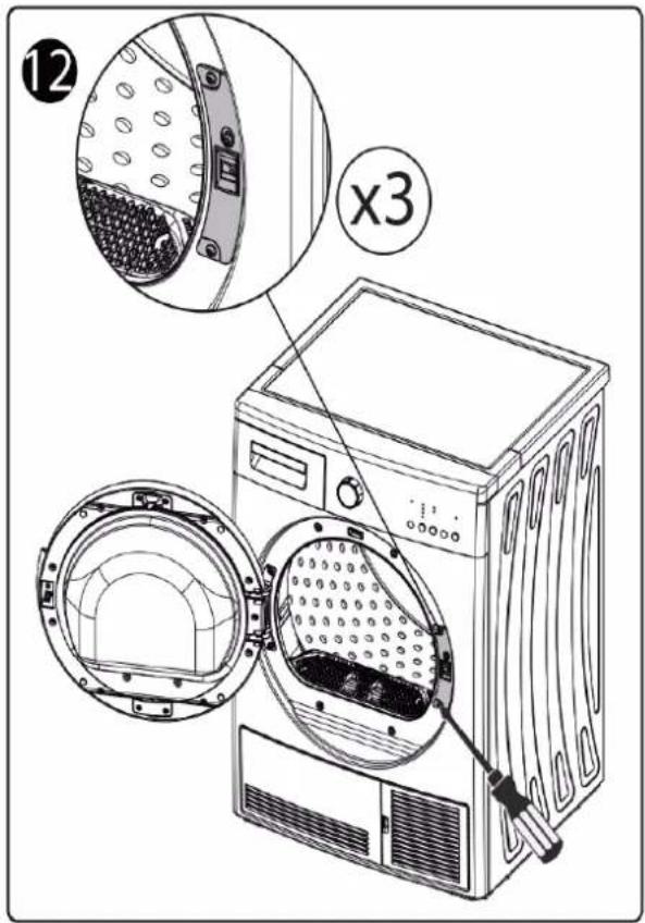 Technical diagram of a washing machine with labeled parts and cross-section view
