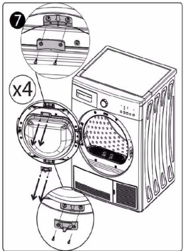 Diagram of a washing machine with labeled parts and cross-sectional views, showing internal components and assembly steps.