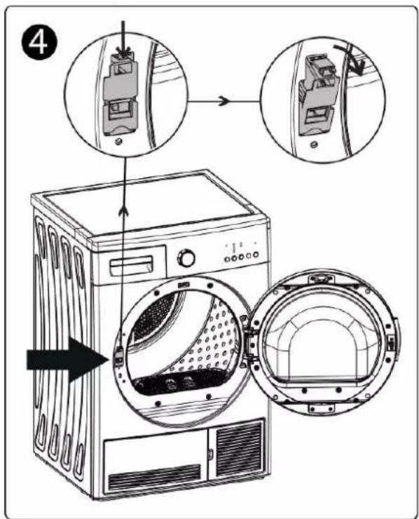 Diagram illustrating the installation of a washing machine with labeled parts and internal components