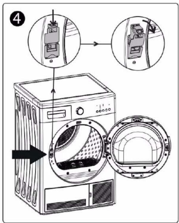 Diagram illustrating the installation of a washing machine with labeled parts and internal components