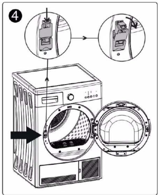 Diagram illustrating the installation of a washing machine with labeled parts and internal components
