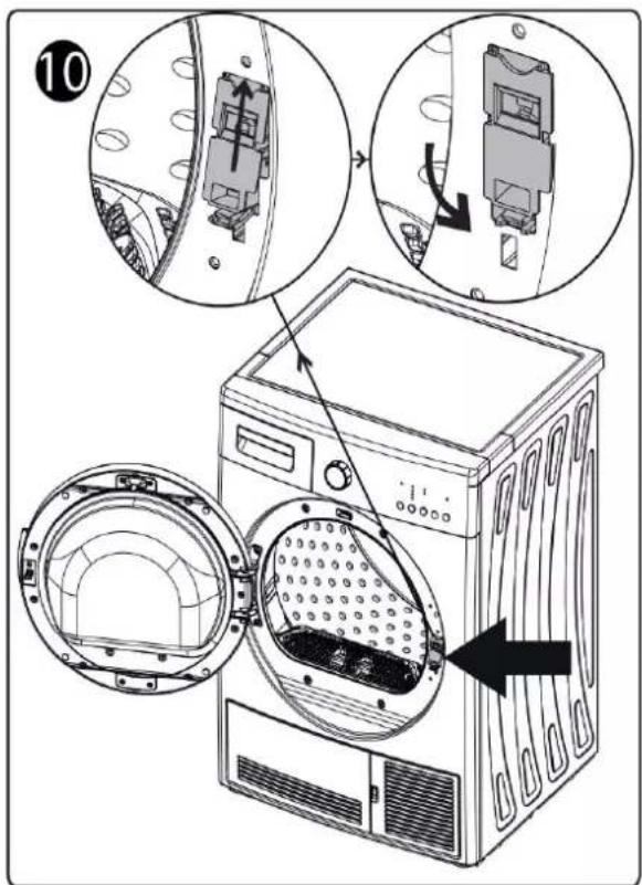 Diagram illustrating the internal components of a washing machine, showing exploded view and disassembly steps with numbered annotations.