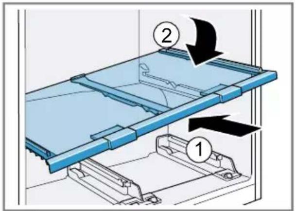 Diagram showing a mechanical assembly with labeled parts and directional arrows indicating motion or force.