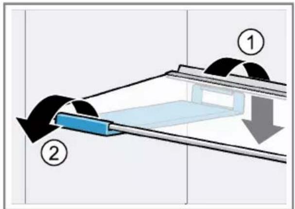 Diagram illustrating a mechanical or fluid system with labeled components and directional arrows, including numbered parts ① and ②.