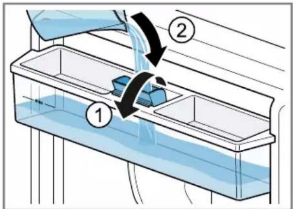 Diagram illustrating airflow or fluid transfer in a container with labeled components 1 and 2