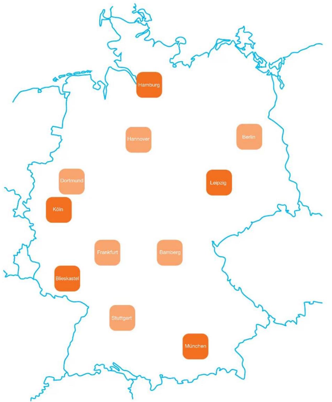 Hamburg Hannover Berlin Leipzig Dortmund Köln Frankfurt Bamberg Blieskastel Stuttgart München