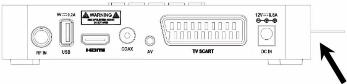 5V ===0,2A WARNING MODE OF ELECTRIC MODE DO NOT OPEN RF IN USB HDMI COAX AV TV SCART 12V ===0,8A DC IN