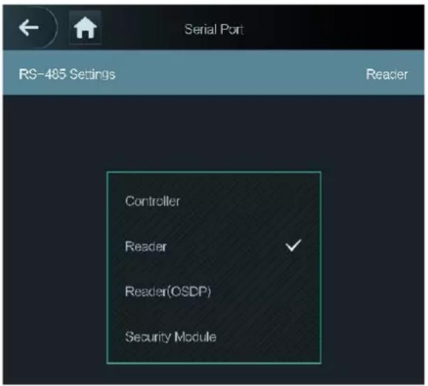 Serial Port RS-485 Settings Reader Controller Reader Reader(OSDP) Security Module