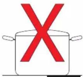Simple line drawing of a cooking pot with red X symbol indicating no cooking allowed
