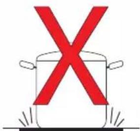 Diagram showing a cooking pot with a red 'X' symbol above it, indicating a cooking or heating setup.