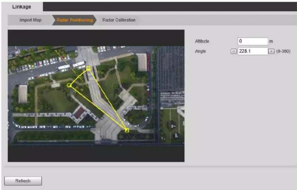 Linkage Import Map Radar Positioning Radar Calibration Altitude 0 m Angle 228.1 (0-360) Refresh