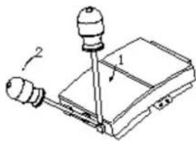 Diagram showing a mechanical device with labeled parts and a tool, likely illustrating a turning or disassembly process.
