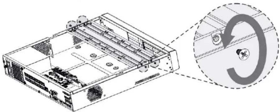 Technical line drawing of a server rack with internal components and a circular diagram showing a rotating mechanism (no text or symbols)