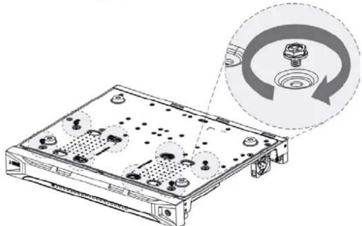 Diagram of a computer drive chassis with an inset showing a circular component being inserted (no text or symbols present)