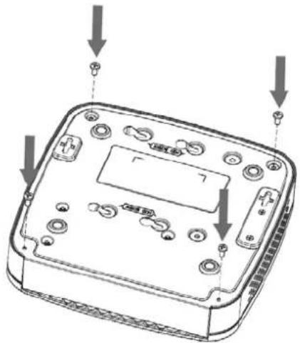 Diagram of a device casing with labeled ports and arrows indicating assembly or connection (no text or symbols present)