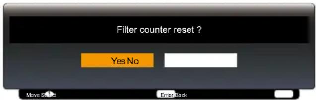 Filter counter reset ? Yes No Move Select Enter Back