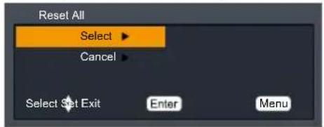 Reset All Select > Cancel Select Set Exit Enter Menu