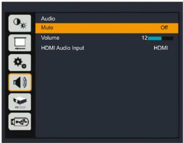 Audio Mute Off Volume 12 HDMI Audio Input HDMI