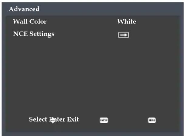 Advanced Wall Color White NCE Settings Select Enter Exit OK OK