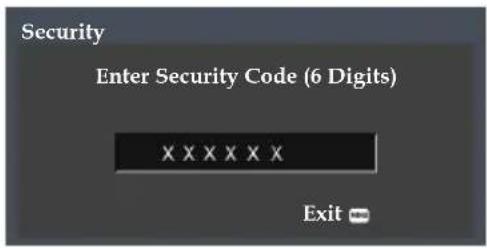 Security Enter Security Code (6 Digits) XXXXXX Exit