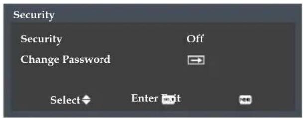 Security Security Off Change Password Select Enter Exit Next
