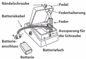 Rändelschraube Batteriekabel Pedal Federhalterung Feder Aussparung für die Schraube Batteriefach Batterie- anschluss Batterie