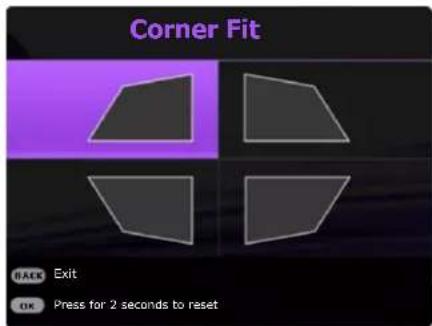 Corner Fit BACK Exit OK Press for 2 seconds to reset