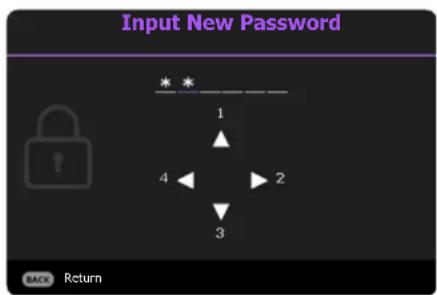 Input New Password 1 2 3 4 BACK Return