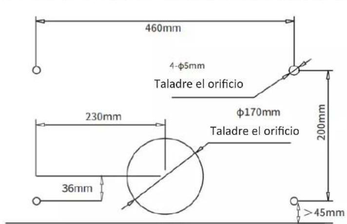 460mm 4-φ5mm Taladre el orificio 230mm φ170mm Taladre el orificio 36mm 200mm >45mm