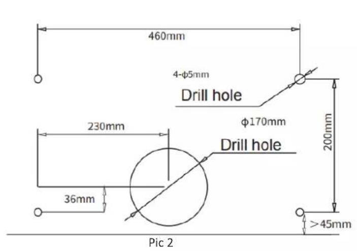 460mm 4-φ5mm Drill hole 230mm φ170mm Drill hole 36mm 200mm >45mm Pic 2