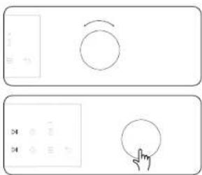 Two identical diagrammatic buttons with circular and rectangular symbols, one pointing at a hand icon.
