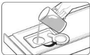 Illustration of a hand pouring liquid into a container with a small bowl (no text or symbols)