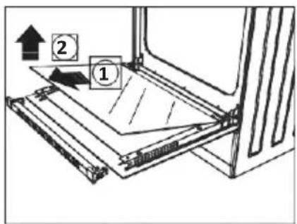 Diagram showing a mechanical assembly with labeled components and directional arrows, including numbered annotations 1 and 2.