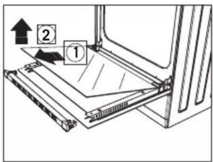 Diagram showing a mechanical assembly with labeled components and directional arrows indicating motion or force.