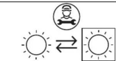 Weather icon showing sun and worker symbol with directional arrow, likely indicating solar or wind conditions