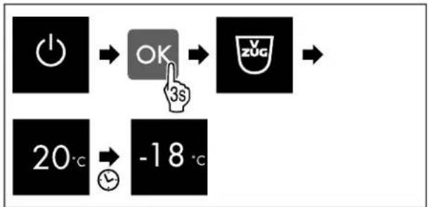 graph TD A["Power"] --> B["OK"] B --> C["3s mark"] C --> D["-18 °C"] D --> E["20°C"]