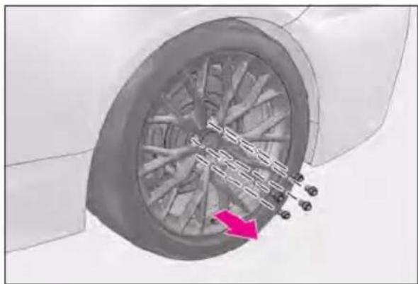LEXUS RC F (2024) - Turn the tire jack portion by hand until the notch of the jack is in contact with the jack point. - 4