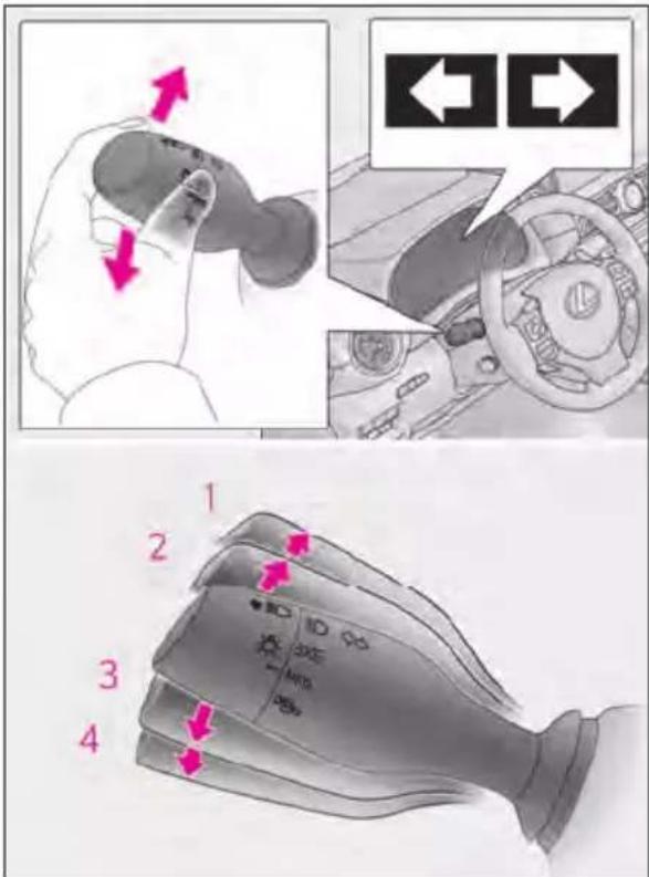 Diagram illustrating car gear shift and mode control, showing hand positioning, steering wheel, and mode dial with numbered labels.
