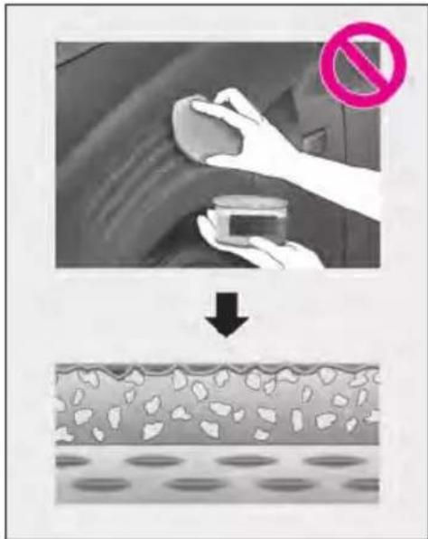 Diagram illustrating a hand using a sponge to clean material, with a no-smoking symbol and a downward arrow indicating process.