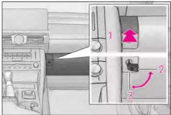 Diagram showing car air condition control panel with labeled parts and directional arrows indicating movement or change.